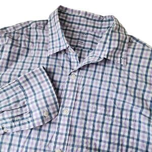 J. Crew Slim Fit Lightweight Shirt Men's LARGE Purple Blue Plaid 100% Cotton